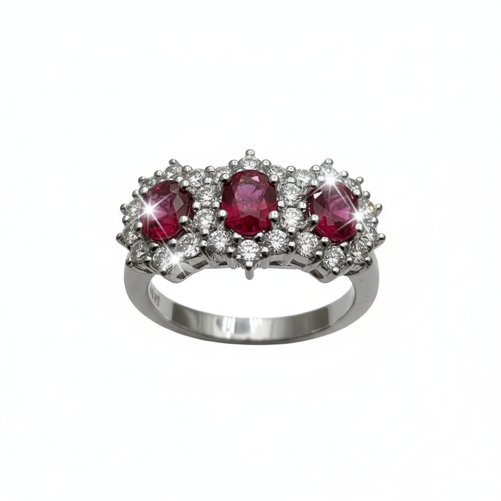 Giorgio Visconti Trilogy Ring in White Gold with Rubies and Diamonds