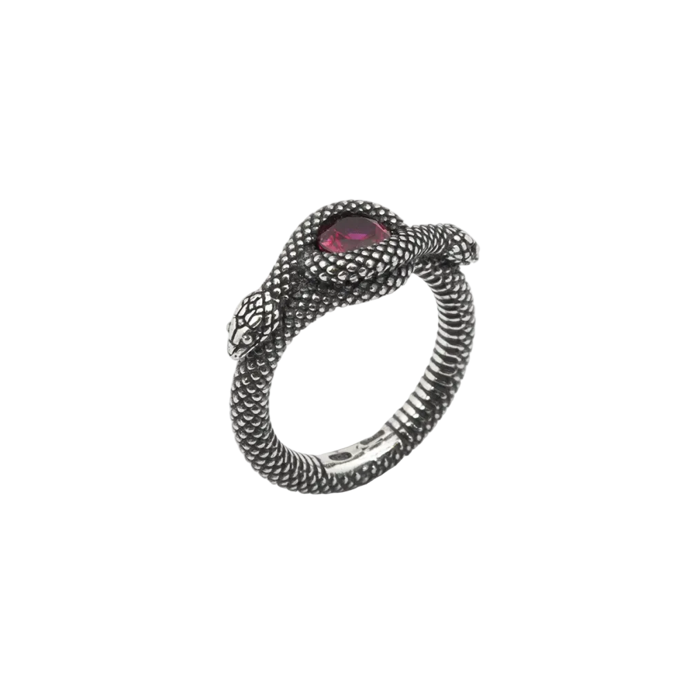 Nove25 Solitaire Snake Ring with Red Corundum
