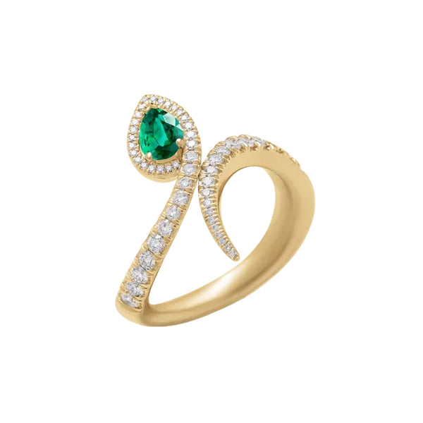 Anello Giorgio Visconti Serpente in Oro Rosa con Diamanti e Smeraldo Taglio Goccia AR16994S