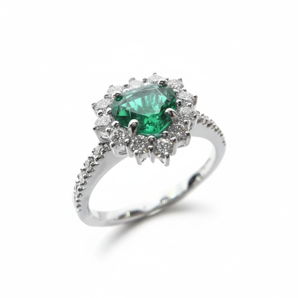 Anillo de corazón de Giorgio Visconti con esmeralda y diamantes