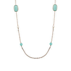 Collana Bronzallure Lunga con Pietre Effetto Occhio di Gatto e Perle d'Acqua Dolce