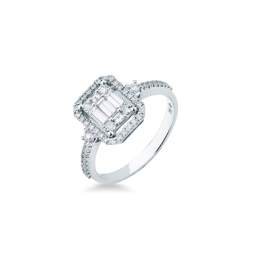 Anillo Fantasia de Mirco Visconti en oro blanco con diamantes talla brillante y baguette