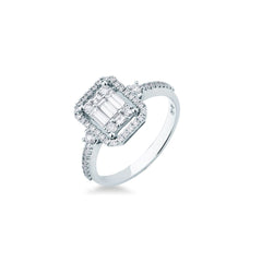 Anillo Fantasia de Mirco Visconti en oro blanco con diamantes talla brillante y baguette