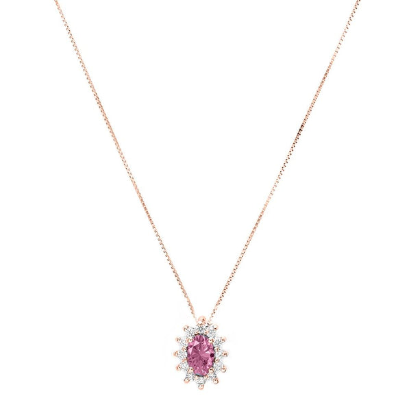 Collar clásico en oro rosa de 18 quilates con zafiro ovalado natural y diamantes