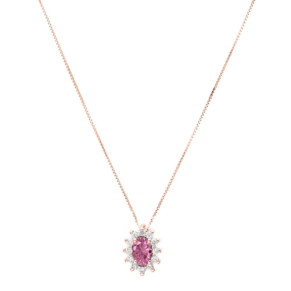 Classic Necklace in 18KT Rose Gold with Natural Oval Sapphire and Diamonds