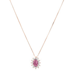 Classic Necklace in 18KT Rose Gold with Natural Oval Sapphire and Diamonds