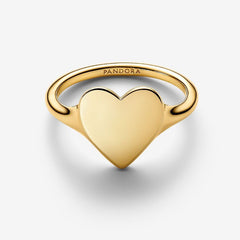 Anillo Pandora de corazón grabable con baño de oro de 14 k