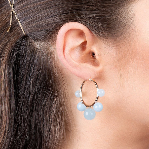 Pendientes de aro Bronzallure con cuentas de aguamarina lechosa