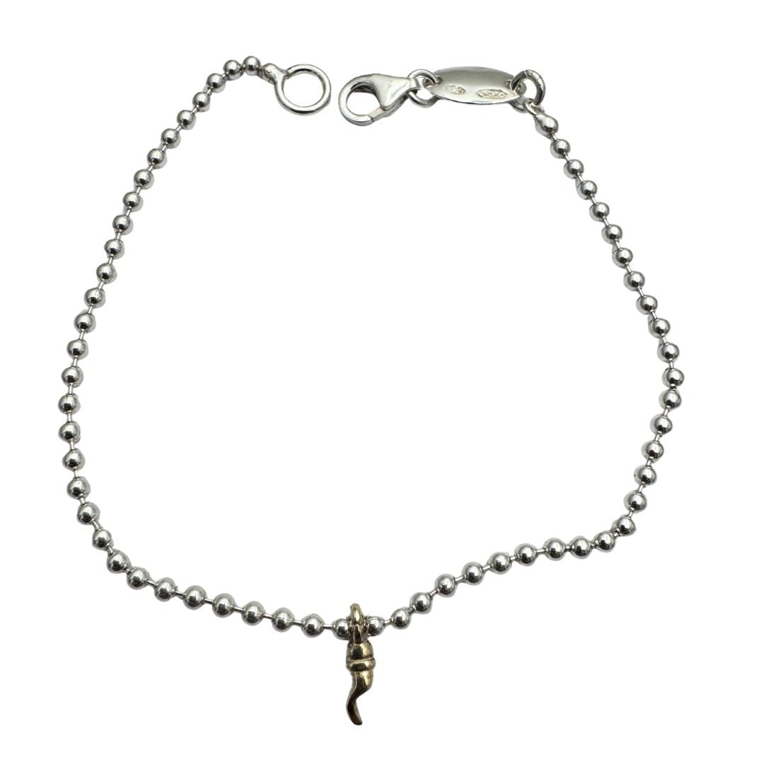 Dodo Mariani Bracelet with Balls and Cornino Pendant in 9 Kt Yellow Gold.