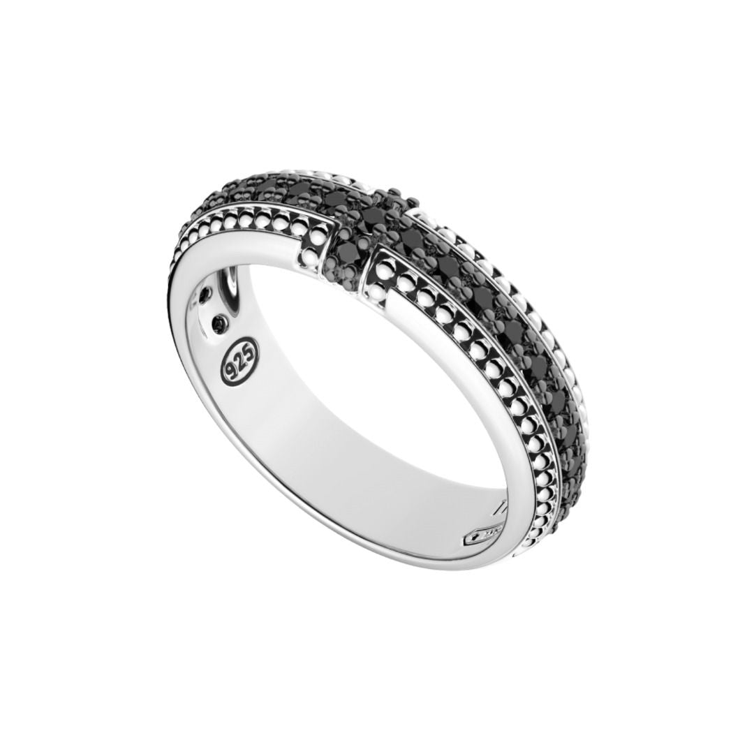 Anello Zancan In Argento Con Pietre Nere EXA163