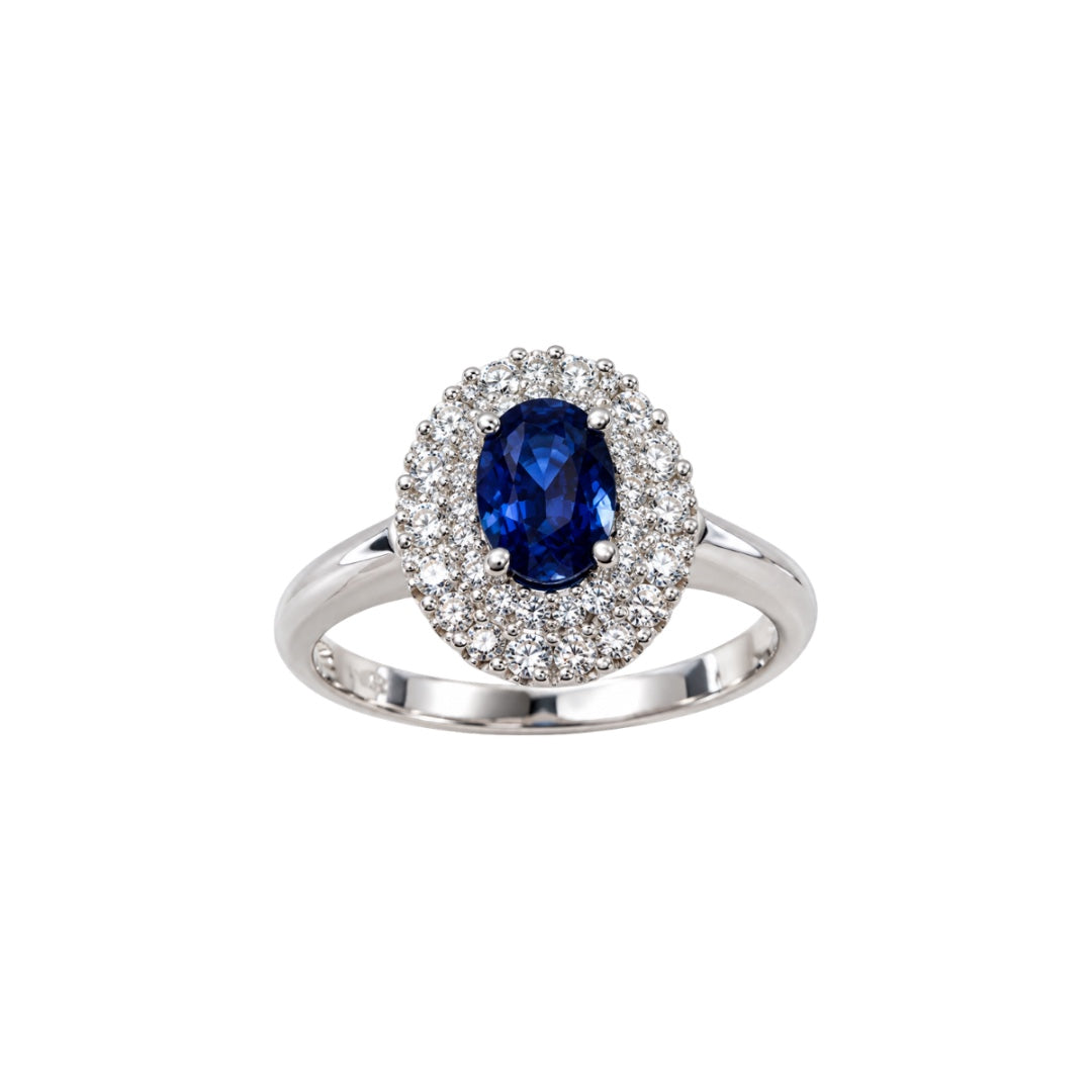 Anello Mirco Visconti in oro Bianco 18 KT con Zaffiro e Doppio Giro di Diamanti