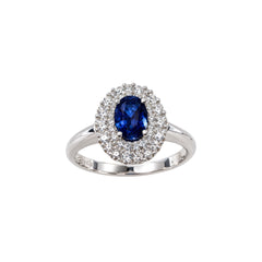 Anello Mirco Visconti in oro Bianco 18 KT con Zaffiro e Doppio Giro di Diamanti