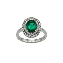 Anillo Bibigi con rubí, esmeralda y zafiro con doble diamante envolvente
