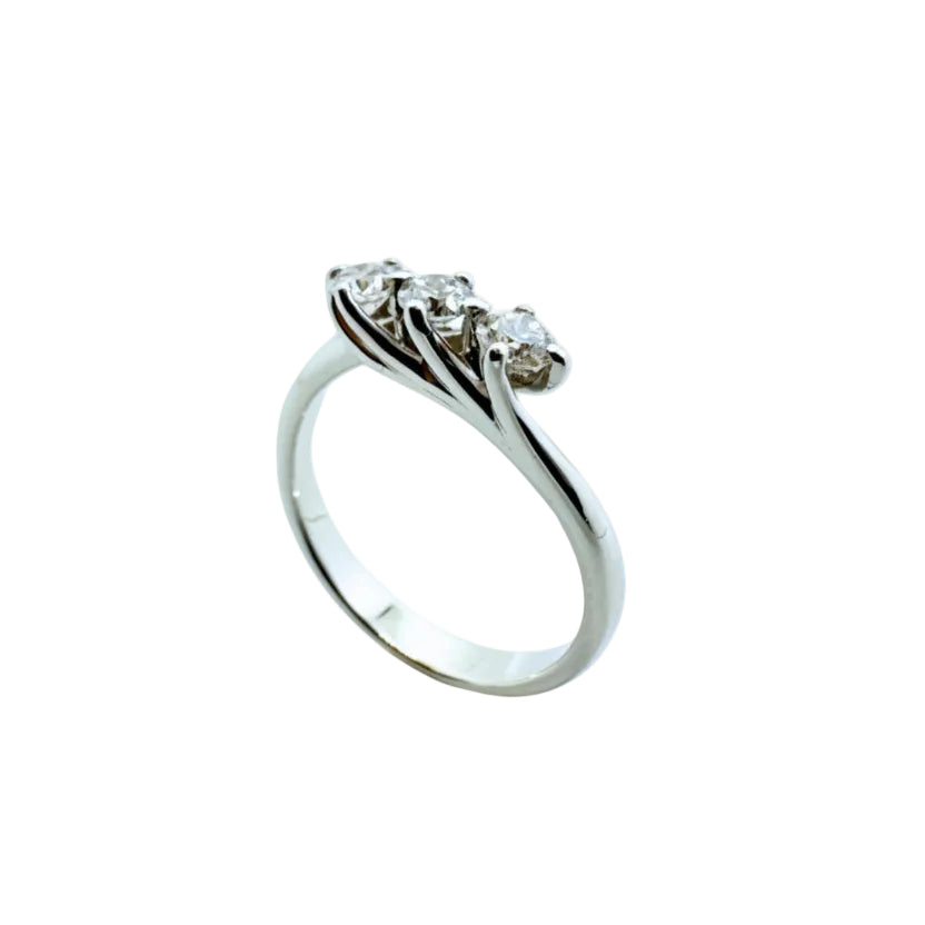 Iannelli Hand Made Trilogy Ring in 18KT White Gold with HRD Certified Diamonds, 0.51 ct.