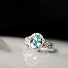 Anello Iannelli Handmade in Oro Bianco 18 KT con Acquamarina e Diamanti Naturali AN.MARIA