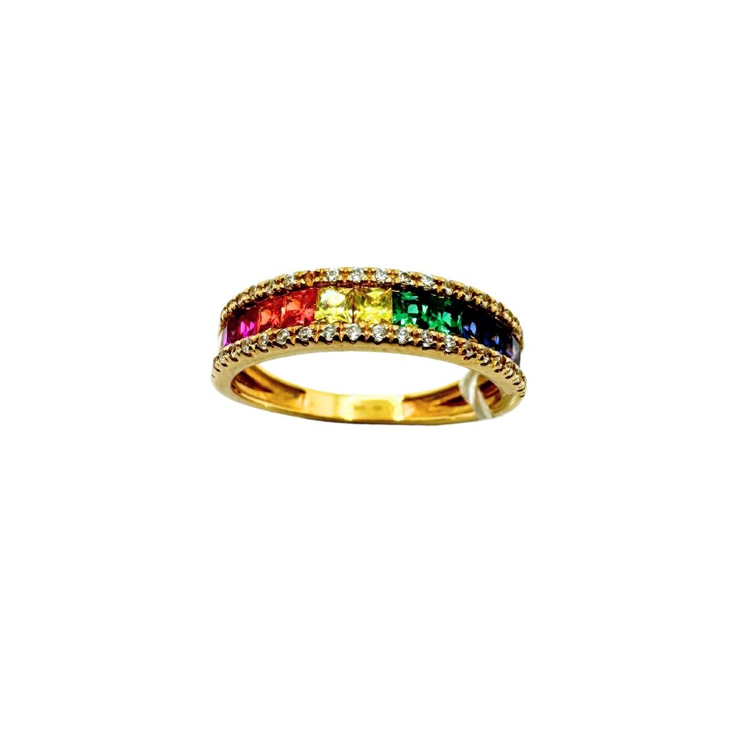 Veretta in oro giallo 18 KT con Zirconi Rainbow Multicolore AN039