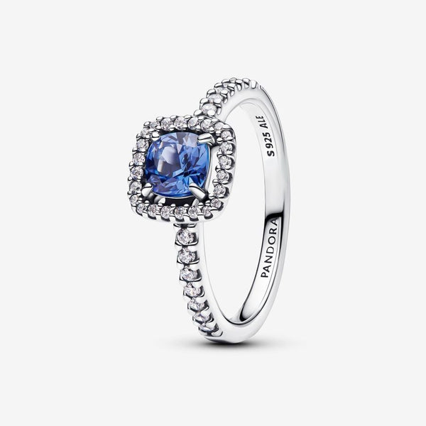 Anello Pandora Punto Luce Quadrato Blu Piccolo Con Zirconi Bianchi Laterali 193555C01
