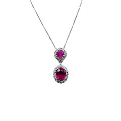 Collana Bibigi' In Oro Bianco Con Doppio Pendente Con Rubini Taglio Brillante E Ovale E Contorno Di Diamanti CLK0070BR