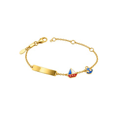 Bracciale Handmade bimbo in Oro giallo 18 KT con Targhetta, Barca e Ancora Smaltate BR176