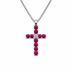 Collana Iannelli Handmade Croce in Oro Bianco 18 KT Rubini e Diamanti Naturali 22678
