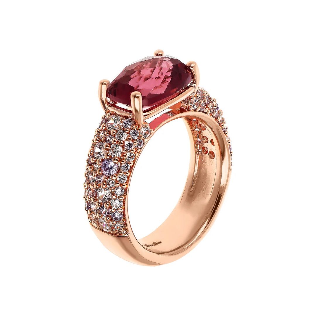 Anello Bronzallure con Prisma Gem Taglio Mosaico Bordeaux e Pavé di Cubic Zirconia WSBZ02366.BRD-CZ.54