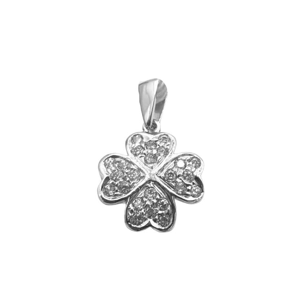 Ciondolo Quadrifoglio Pendente in Oro Bianco con Zirconi CND054