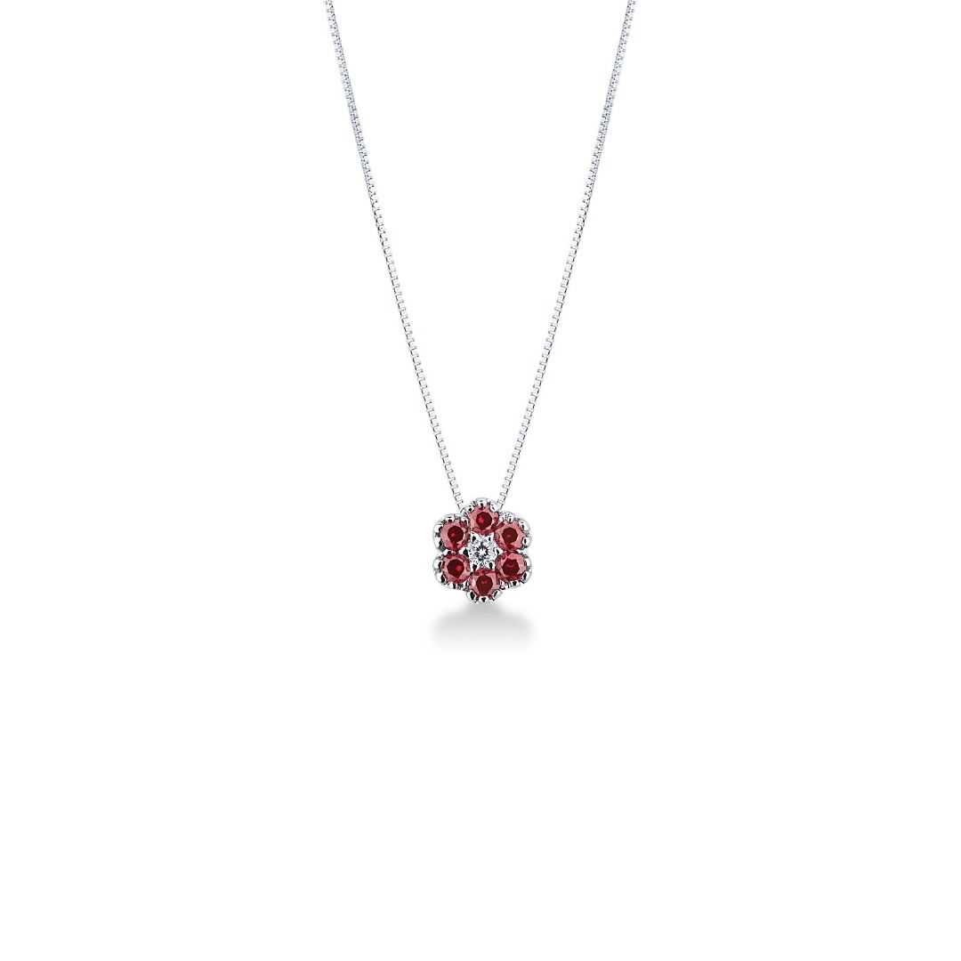 Bibigì White Gold Flower Necklace with Rubies and Central Diamond