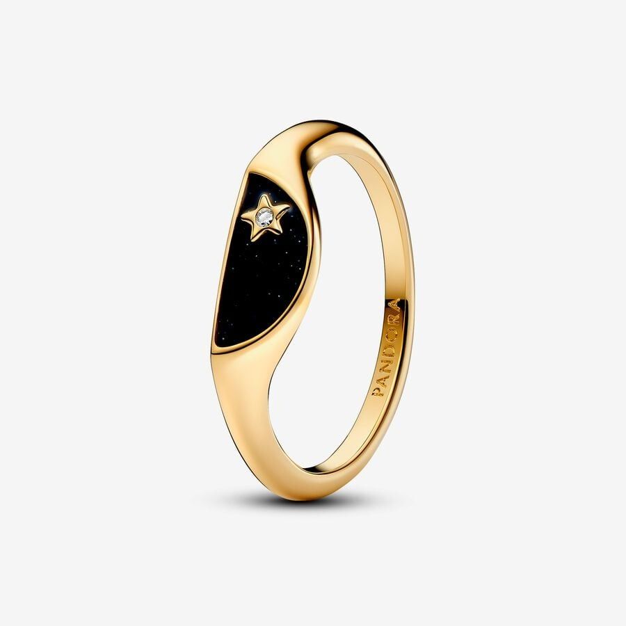 Anillo Pandora ME de medio sello dorado con esmalte