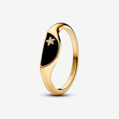 Anillo Pandora ME de medio sello dorado con esmalte