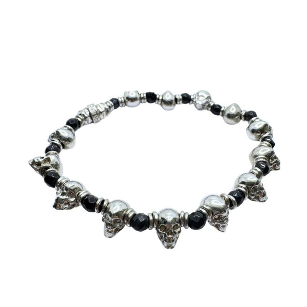 Maria Cristina Sterling Bracelet with Black Spinel and Skulls
