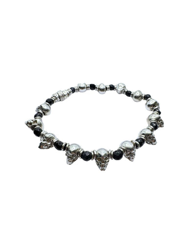Maria Cristina Sterling Bracelet with Black Spinel and Skulls
