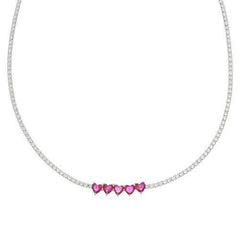 Collar de tenis Amén con cinco corazones de rubí