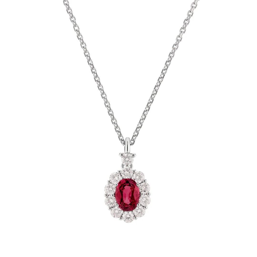 Collar Golay de oro blanco con colgante con un rubí de talla ovalada de 0,61 ct y diamantes de 0,47 ct