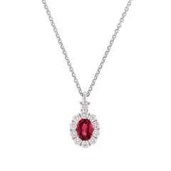 Collar Golay de oro blanco con colgante con un rubí de talla ovalada de 0,61 ct y diamantes de 0,47 ct