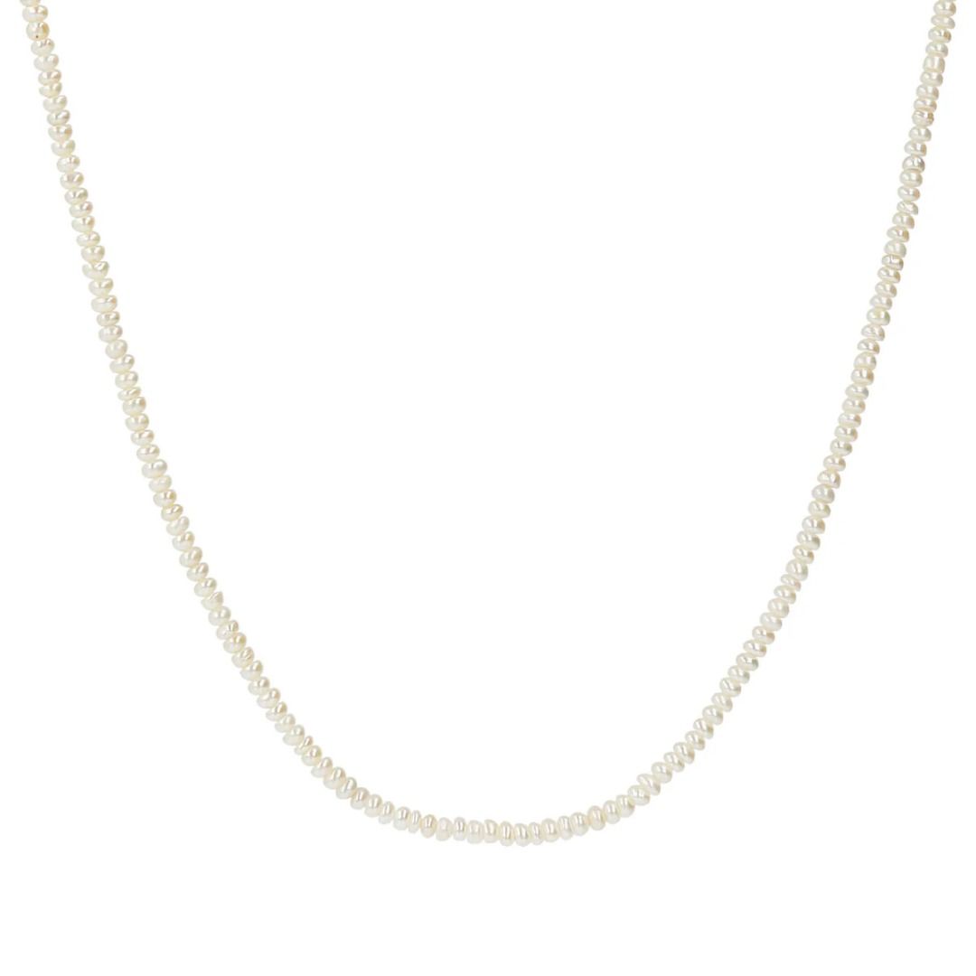 Yellow Gold Plated 925 Silver Etruscan Choker with Ø 3/3.5 mm Freshwater White Pearl Rondelles WSET00712.WPRL
