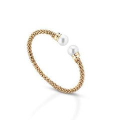 Lelune Rigid Gold Bracelet with Double Pearl