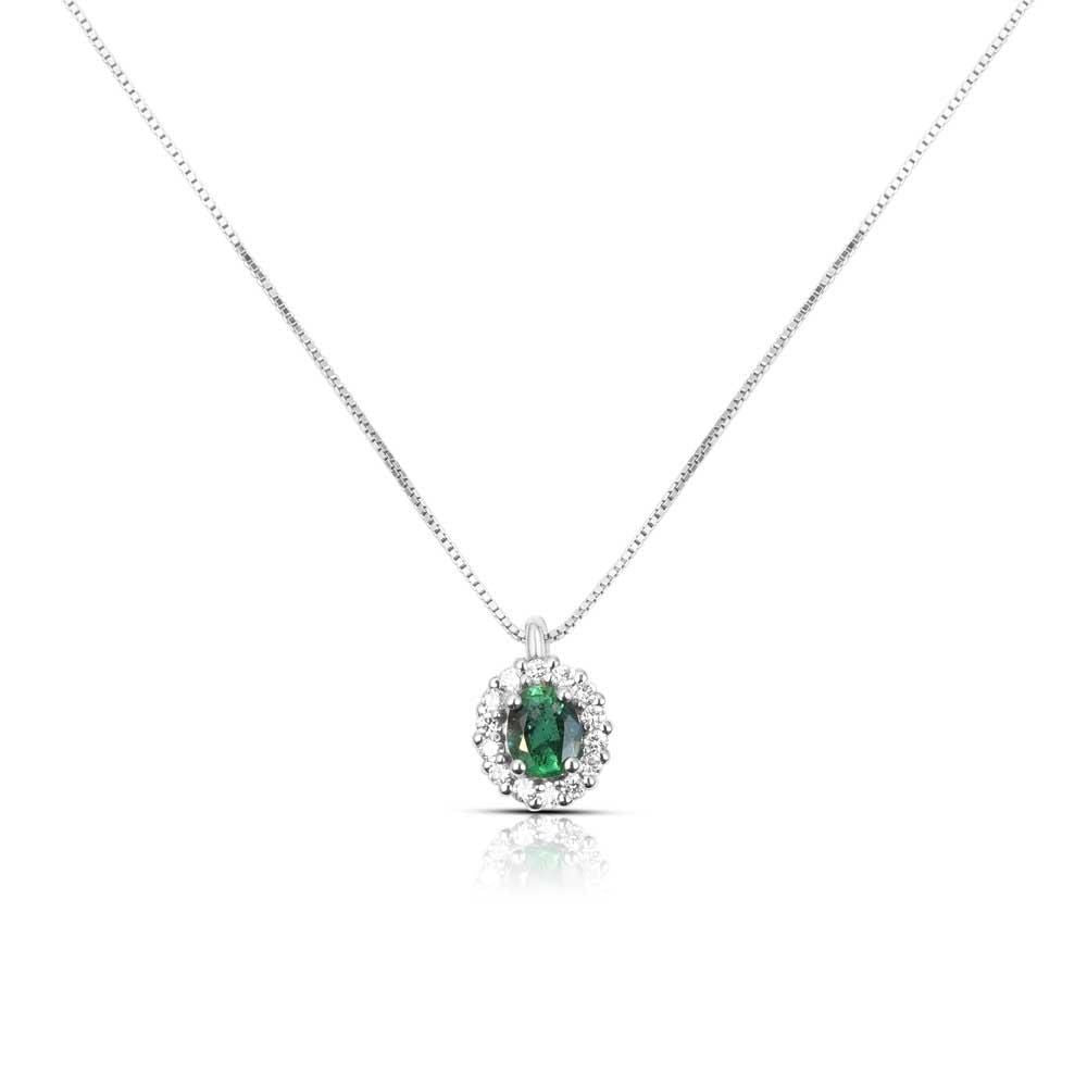 Collana Bibigì Con Smeraldo Centrale E Contorno Di Diamanti CK0015BS
