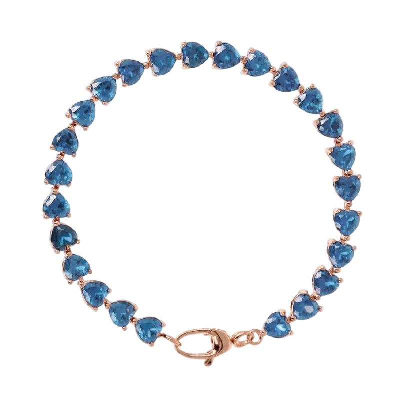 Bronzallure Tennis Bracelet with Blue Zircon Hearts