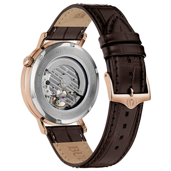 Reloj automático Bulova Aerojet con correa de piel marrón