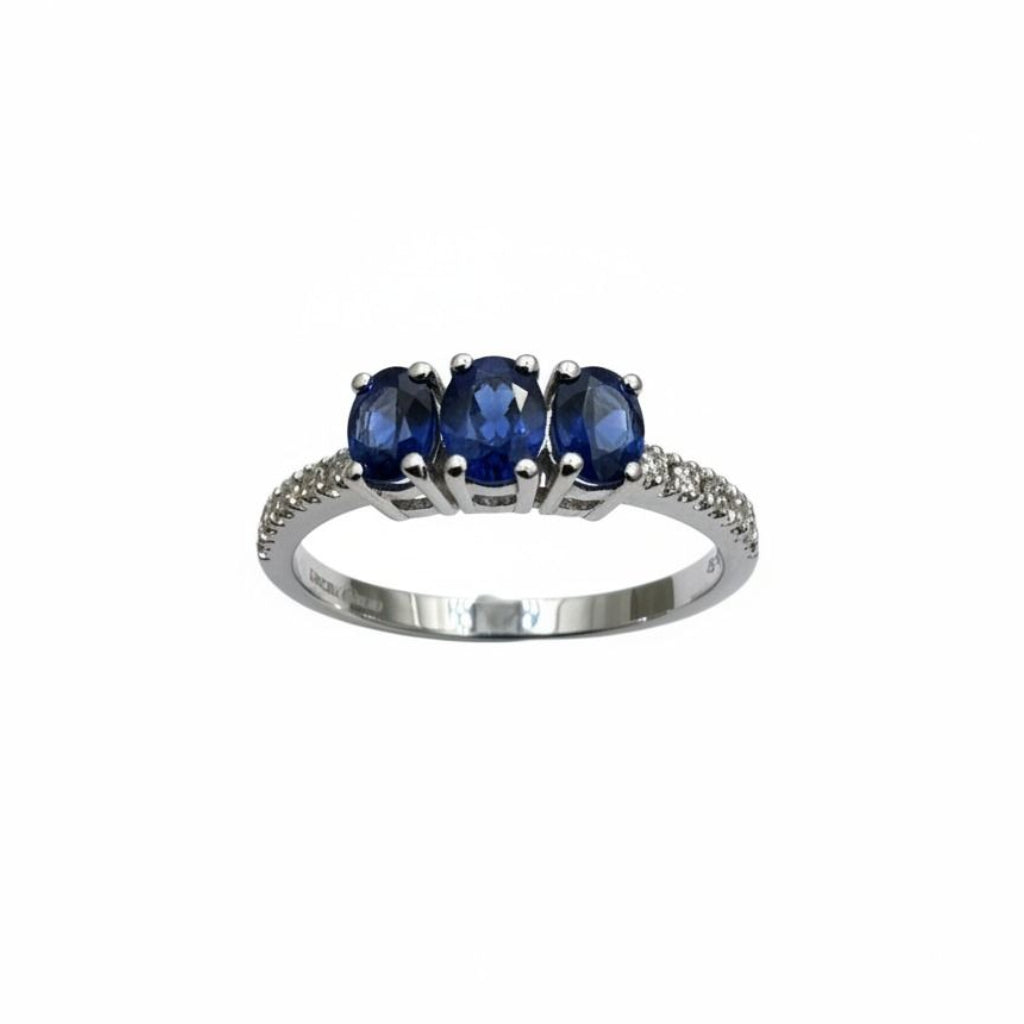 Anello Trilogy Giorgio Visconti in Oro Bianco 18 KT con Zaffiri e Diamanti Naturali AB15727Z