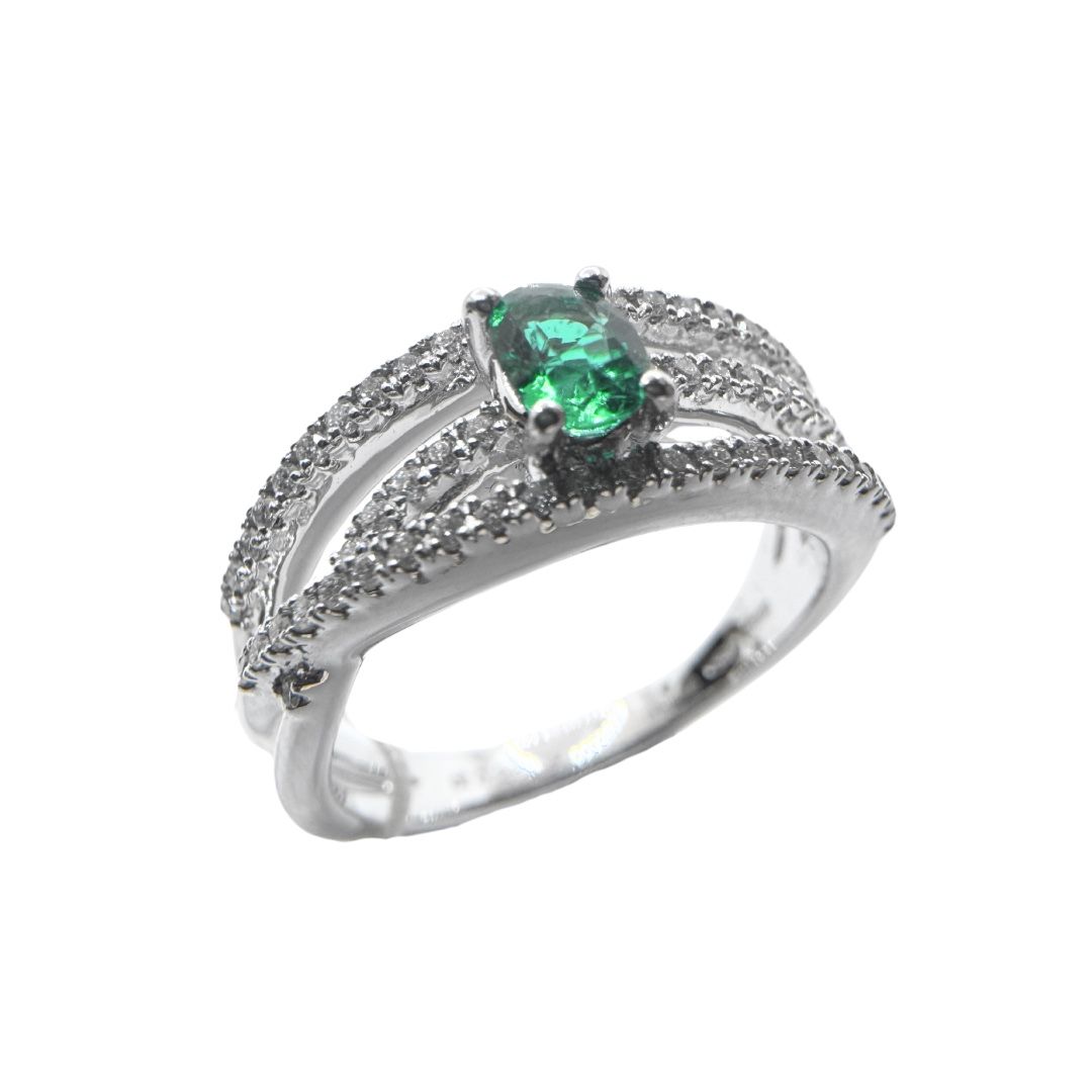 Mirco Visconti Band Ring in White Gold with Emerald and Diamonds