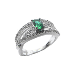 Mirco Visconti Band Ring in White Gold with Emerald and Diamonds