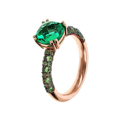 Anillo solitario Bronzallure con prisma de gema cuadrada verde y pavé