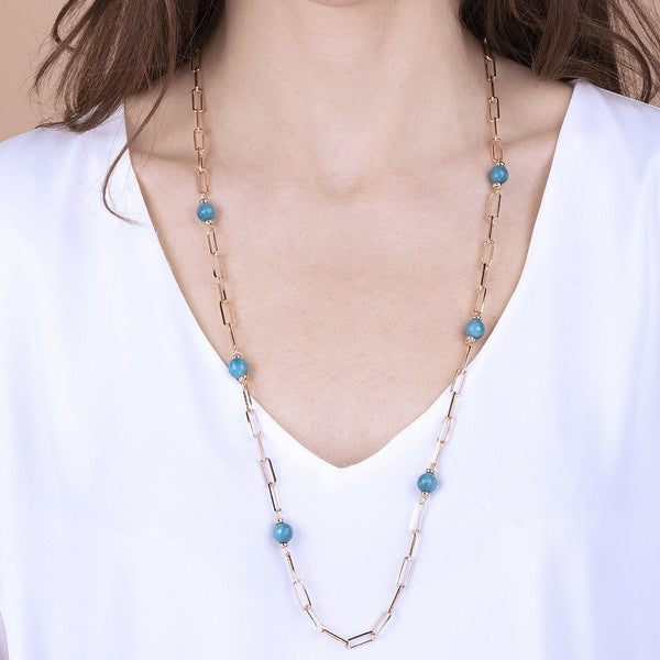 Bronzallure Chain Necklace with Oval Links and Blue Quartz