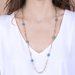 Bronzallure Chain Necklace with Oval Links and Blue Quartz