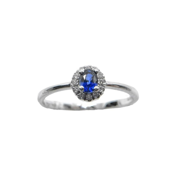 Anello Giorgio Visconti in Oro Bianco con Zaffiro Centrale e Contorno di Diamanti AB15728Z