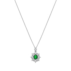 Golay White Gold Necklace with Pendant featuring a 0.24 ct Oval-Cut Natural Emerald and 0.46 ct Diamonds