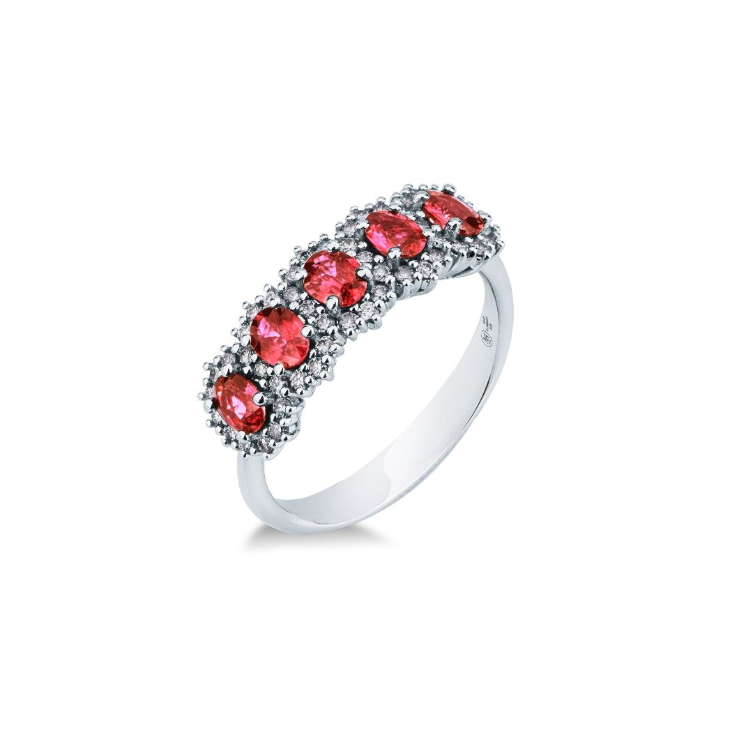 Mirco Visconti White Gold Ring with Rubies and Diamonds