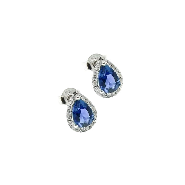 Pendientes Bibigì de oro blanco con zafiros de talla gota y un marco de diamantes