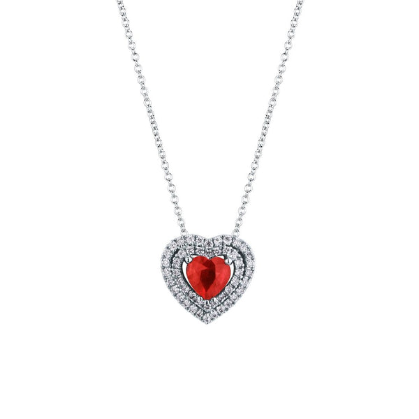 Collana Mirco Visconti in Oro Bianco con Pendente Cuore con Rubino Taglio Cuore e Doppio Contorno di Diamanti ABA1022/5R